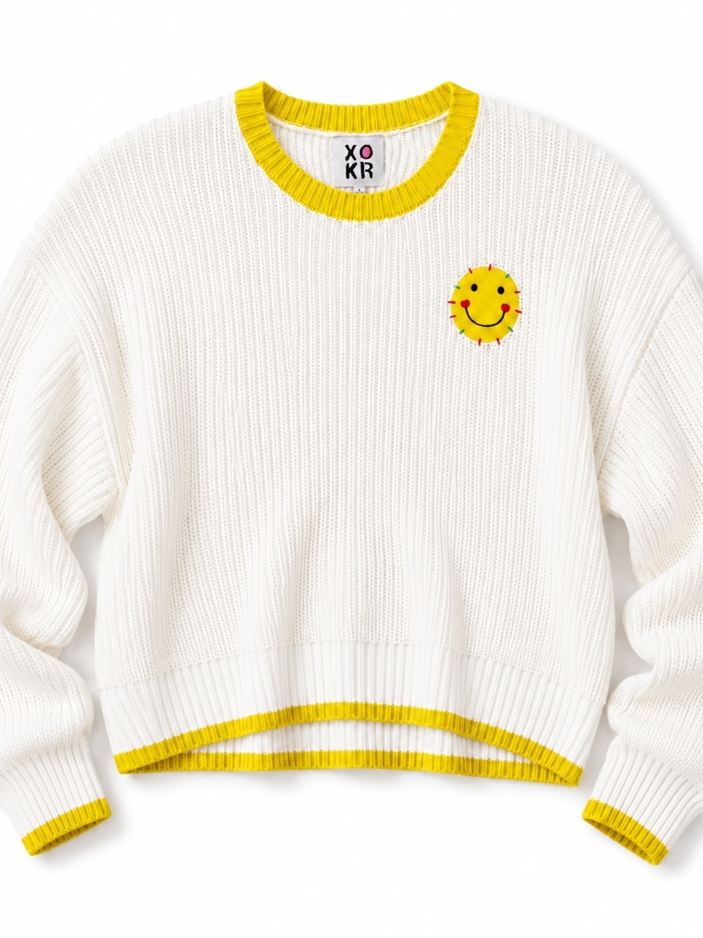 Kerri Rosenthal Smiley Face Cropped Sweater Size Small Cotton Knit - Picture 2 of 9